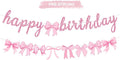 2pcs Glitter Pink Bow Party Banner Pre-Strung Happy Birthday Decorations Bow by RICHHHA
