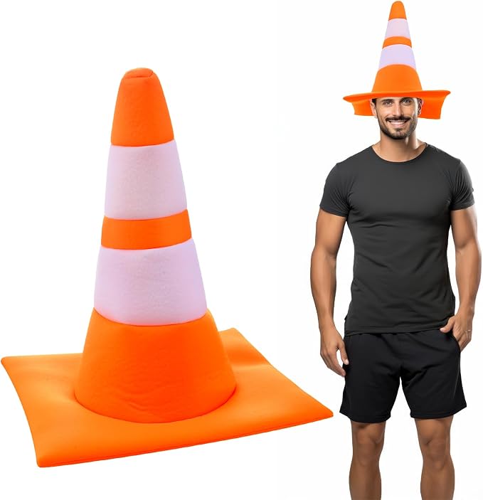 Yalikop Orange Traffic Cone Hat Halloween Construction Hat Funny Road Worker by Yalikop