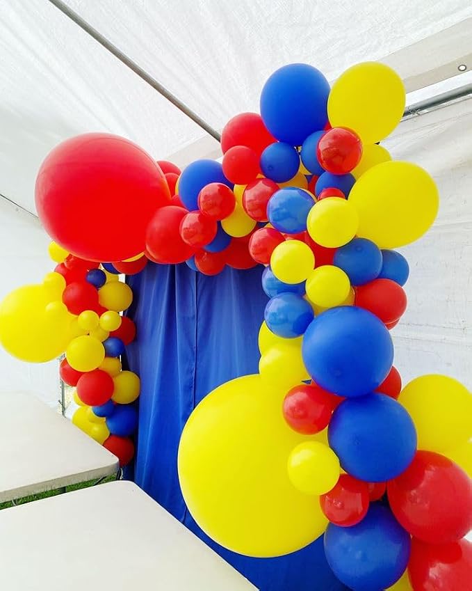 Red Yellow Blue Balloons, 12 Inch Royal Light Blue mattee Red Yellow Confetti - Image 3