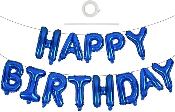TONIFUL 16 Inch Blue Happy Birthday Balloons Banner Decorations by TONIFUL