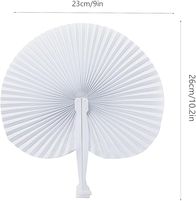 ZWIN 48 Pcs Paper Fans Wedding Paper Fans for Guests Pocket Folding Paper Fans with Plastic Handle White Blank Paper Fans for Guests Celebartion Party Decoration