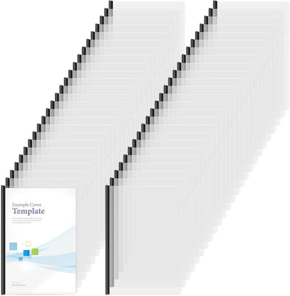 100 Pcs Clear Report Covers with Sliding Bars Sliding Bar File Folder Binder Plastic Report Folder for File Paper Book Resume Letter Office, 30 Sheet Capacity(Black)