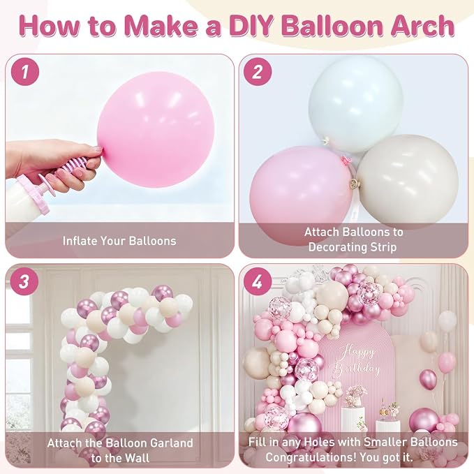 Pink and White Balloon Garland Arch Kit - Image 3