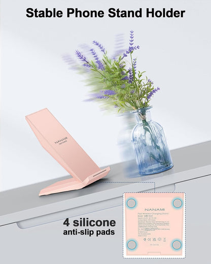 NANAMI Wireless Charger - Qi Certified Wireless Charging Stand Compatible iPhone 17/17 Air/16/15/14/13/12/11 Pro, 10W for Samsung Galaxy S25/S24/S23/S22/S21/S20/Note 20 Ultra and Qi-Enabled Phone