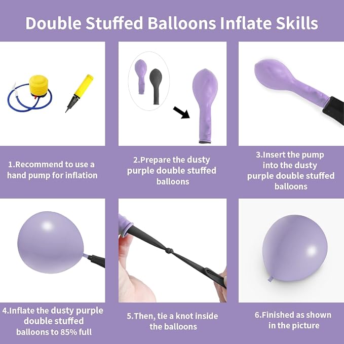 Dusty Purple Double Stuffed Balloons Different Size 115Pcs 5/10/12/18" Light - Image 4