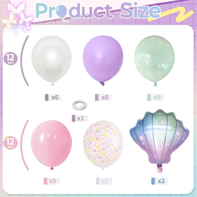 Mermaid Balloons, Pastel Pale Pink Light Purple Lilac Teal Pearl White Balloons - Image 2