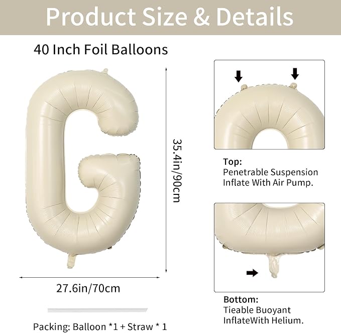 Biapian 40 Inch Giant Cream G Foil Balloon - Image 2
