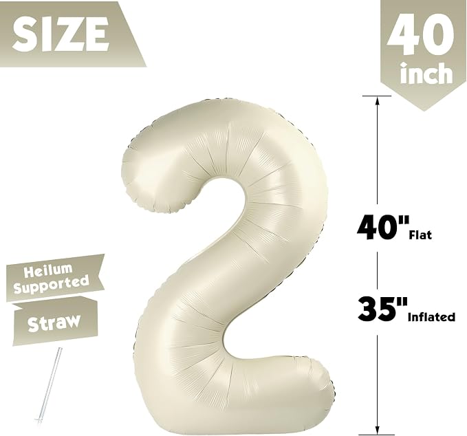 40 Inch Cream Number 2 Balloon Birthday Party Decorations - Image 5