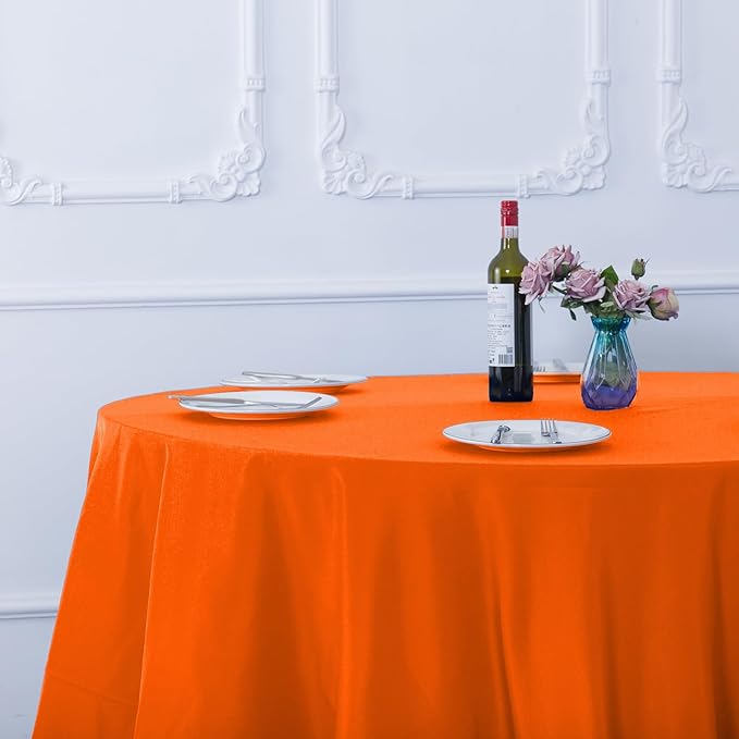 Ascoza 2pack 120 Inch Orange Round Tablecloth in Washable Polyester Fabric for Wedding/Banquet/Restaurant/Parties