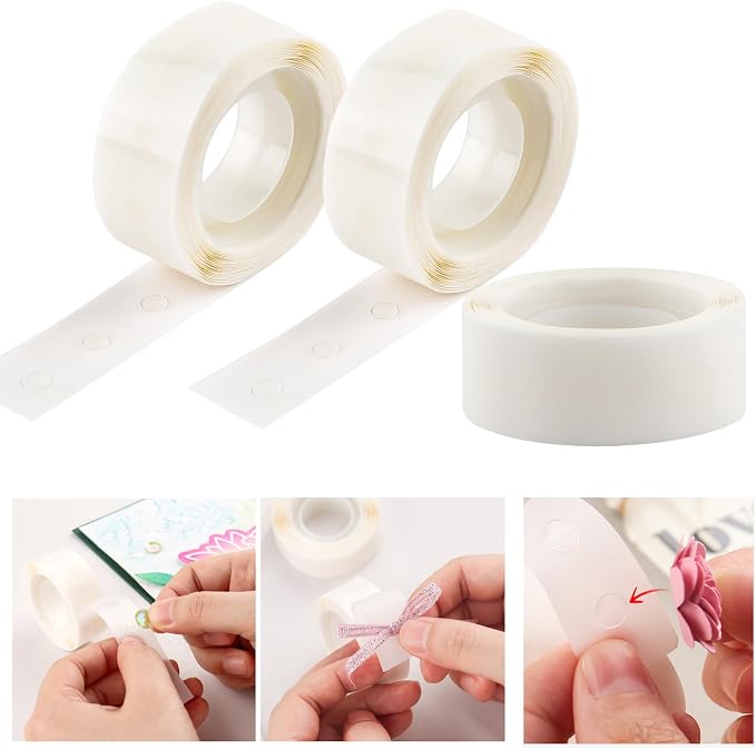 BAOFALI 900 Pcs 1/8in 3 Roll Ultra Thin Adhesive Dots Clear Removable Double by BAOFALI