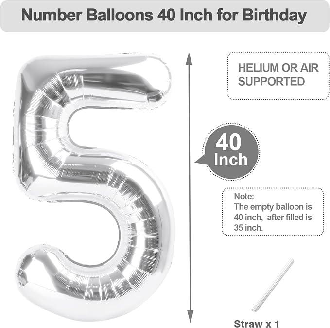 Numbers 14 Balloon 40Inch Silver Balloons - Image 5