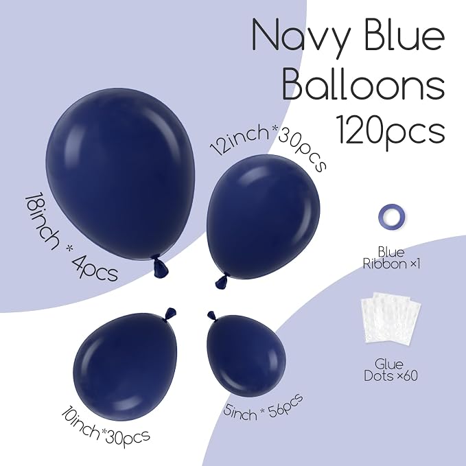 Awenztech 122pcs Navy Blue Balloons, 18 12 10 5 inch Navy Blue Balloons - Image 2