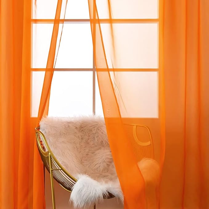 SpaceDresser Orange Sheer Curtains 4 Panels Rod Pocket Semi-Sheer Curtain 45 - Image 5