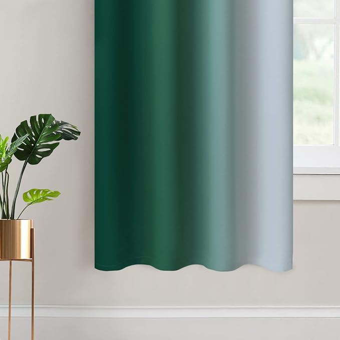 Yakamok Ombre Curtains Dark Green and Greyish White - Image 4