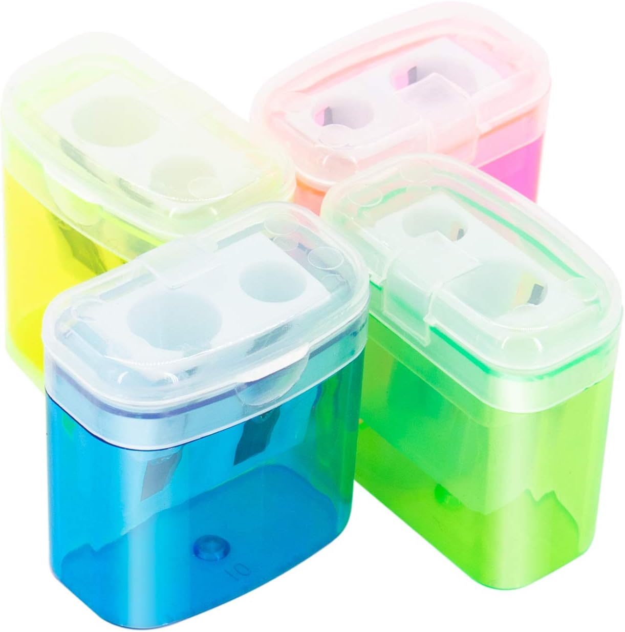 KIDMEN 12 PCS 2 Holes Small Manual Pencil Sharpener with Lid,for Kids,School