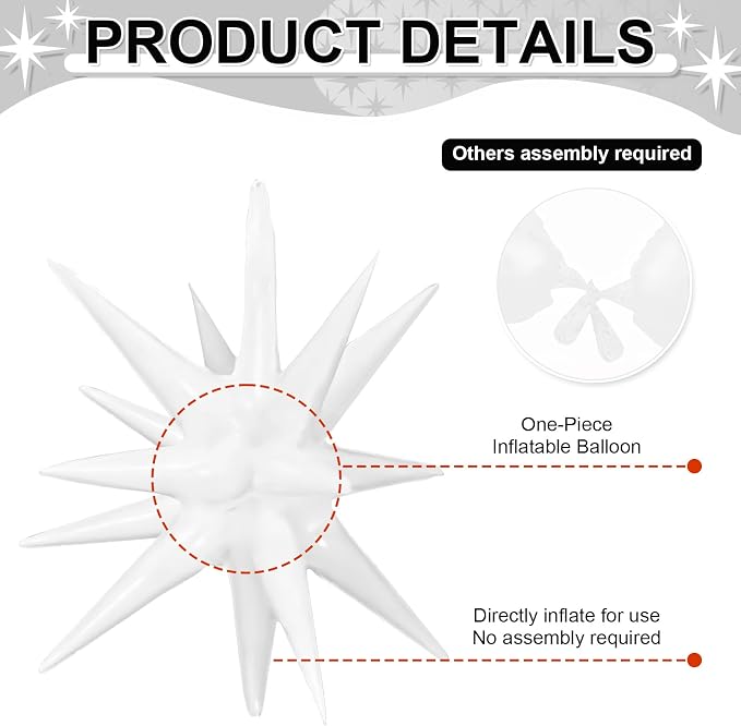 9Pcs White Star Balloons, Large Explosion Star Foil Balloons, Cone Mylar Spike - Image 3