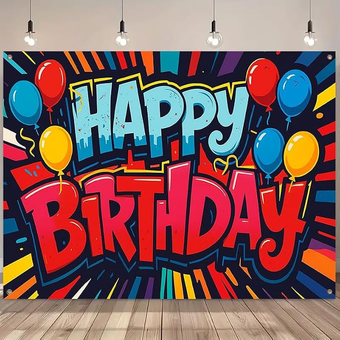 Happy Birthday Balloons Banner 71x43 Inch, Large Birthday Party Backdrop - Image 3