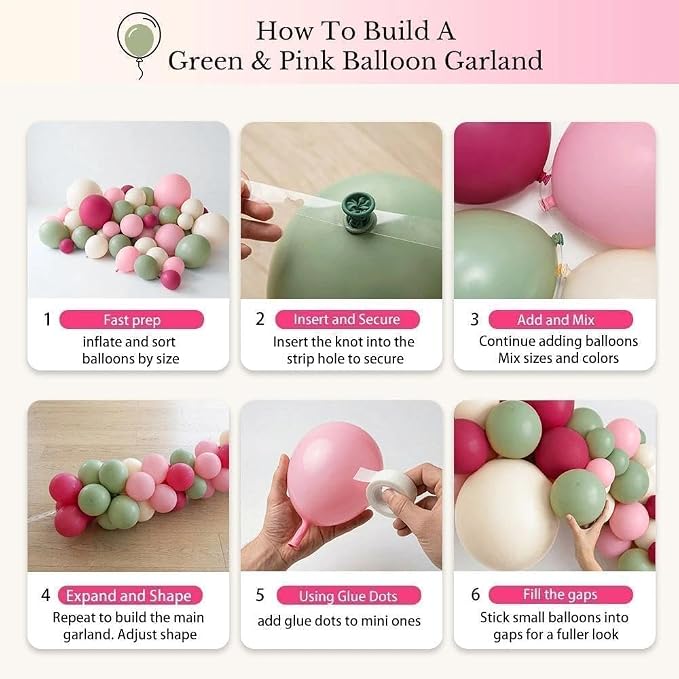 Hot Pink Sage Green Balloon Garland Arch Kit Double Stuffed | Dusty Olive Green - Image 5