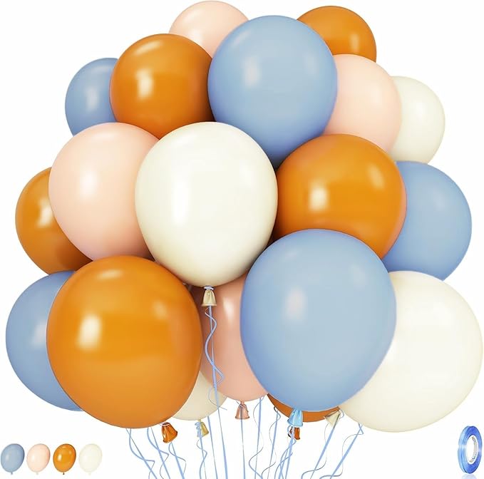 Burnt Orange and Blue Fall Balloons, 12 Inch 35PCS Dusty Blue Orange Taupe by Govpy