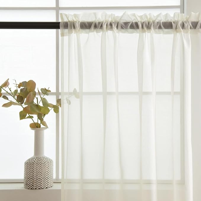 SpaceDresser Ivory Sheer Curtains 4 Panels Rod Pocket Semi-Sheer Curtain 63 - Image 5