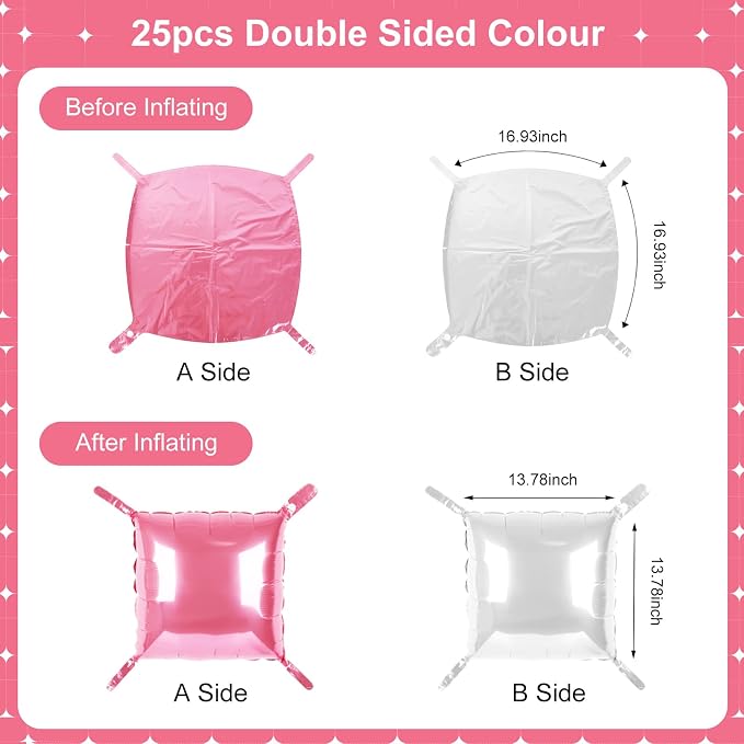 Pink and White Square Foil Balloons 25 Pcs Metallic Pink and White Balloons - Image 7