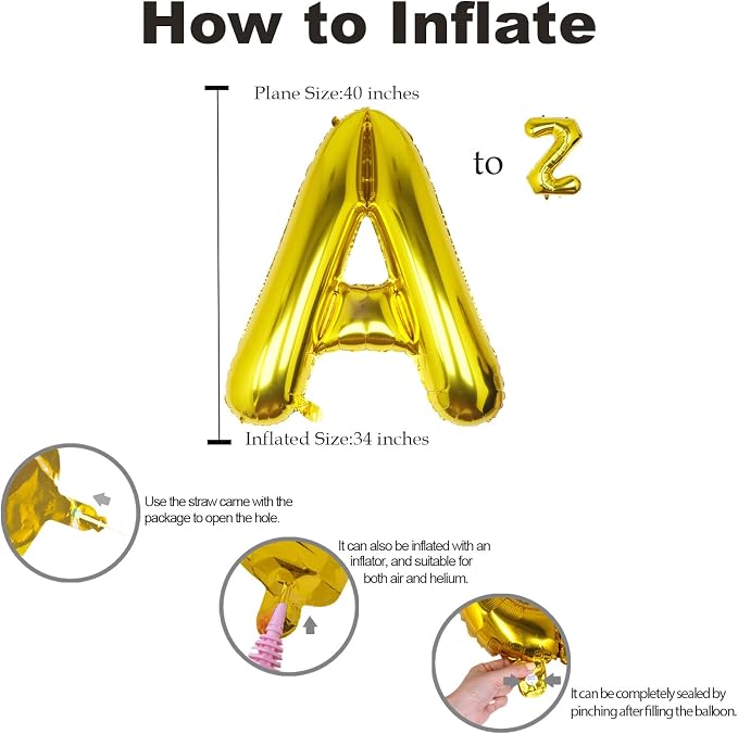 40 Inch Gold Letter E Balloon Big Foil Helium Letter Balloons A-Z | Giant Large - Image 2