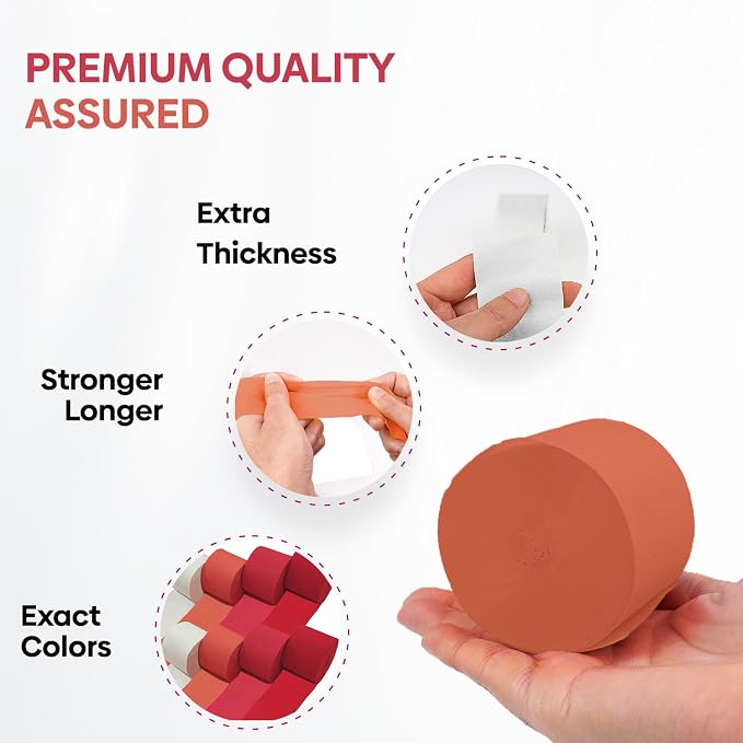 8 Crepe Paper Streamers, 656ft Pack of Red White & Orange Party Decorations | - Image 4