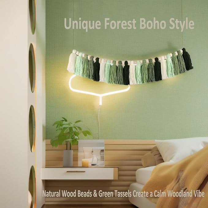 Green Tassel Garland with Wood Beads - Image 2