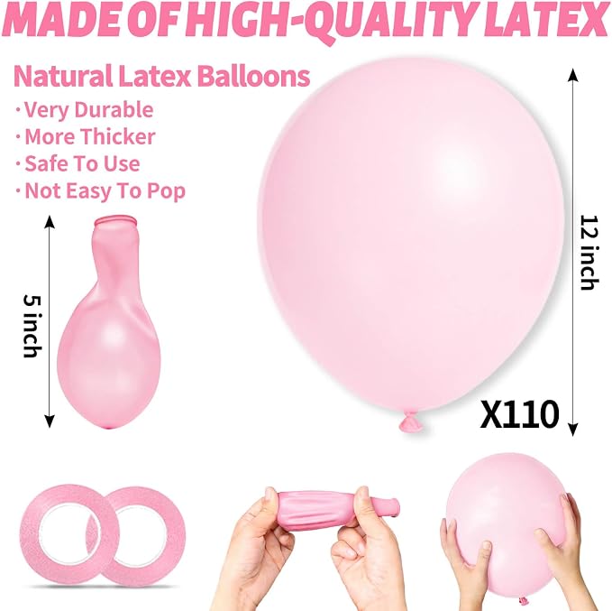 110pcs Light Pink Balloon 12 inch, Light Pink Latex Balloons - Image 4