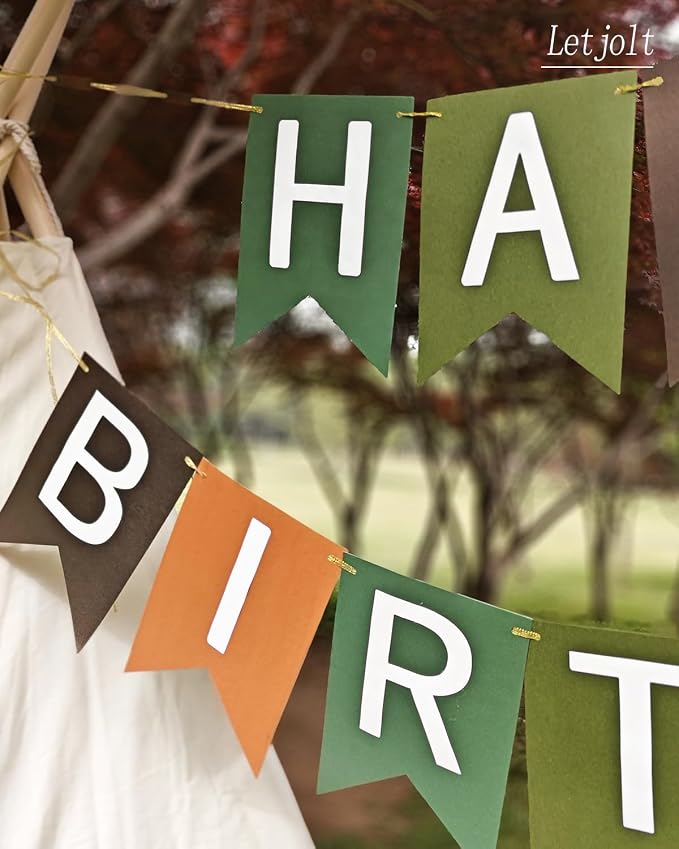 Letjolt Brown Happy Birthday Banner Handmade Tropical Theme 13pcs | Pre-Strung - Image 9