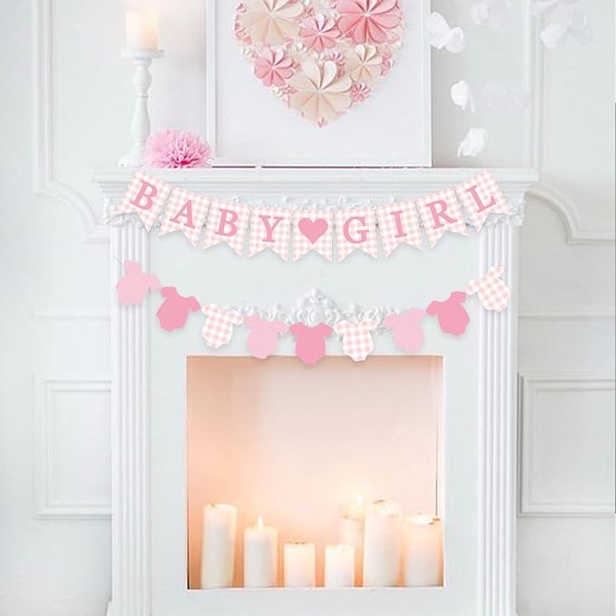 Pink Gingham Baby Banner Girl Plaid Welcome Baby Shower Sign Decoration - Image 3