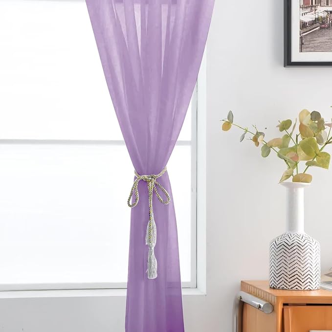 SpaceDresser Lavender Sheer Curtains 4 Panels Rod Pocket Semi-Sheer Curtain 45 - Image 6