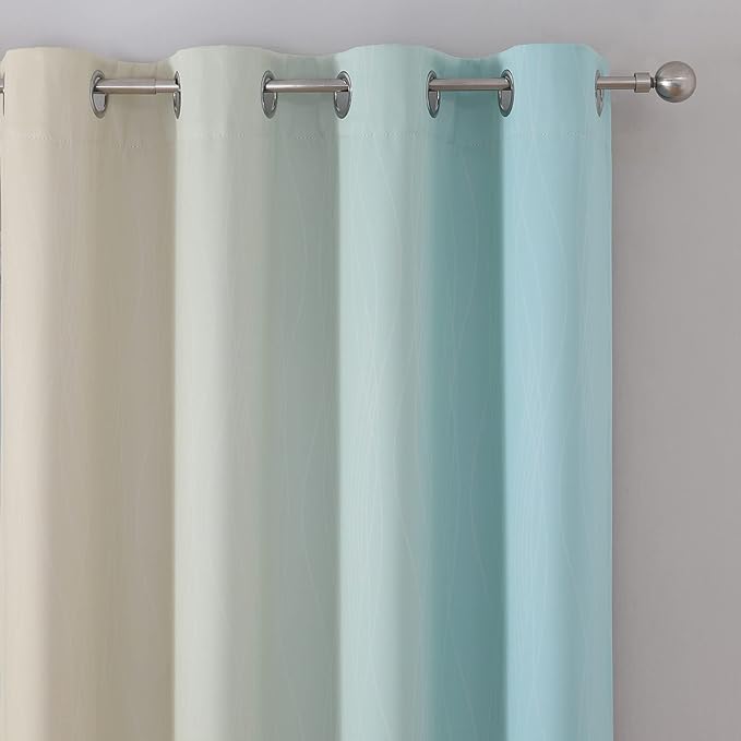 Aqua and Beige Blackout Curtains 102 Inch Length 2 Panels Set, Thermal - Image 4