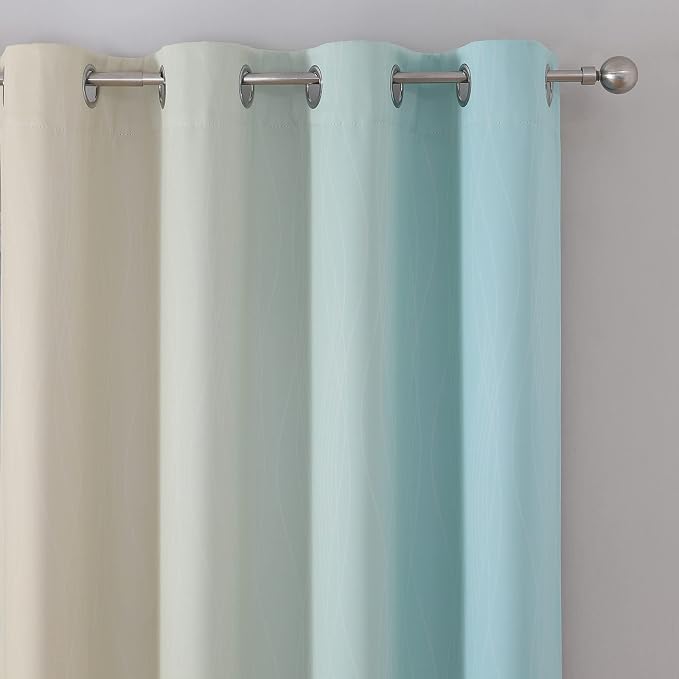 Aqua and Beige Ombre Blackout Curtains 45 Inch Length, Light Blocking Gradient - Image 4