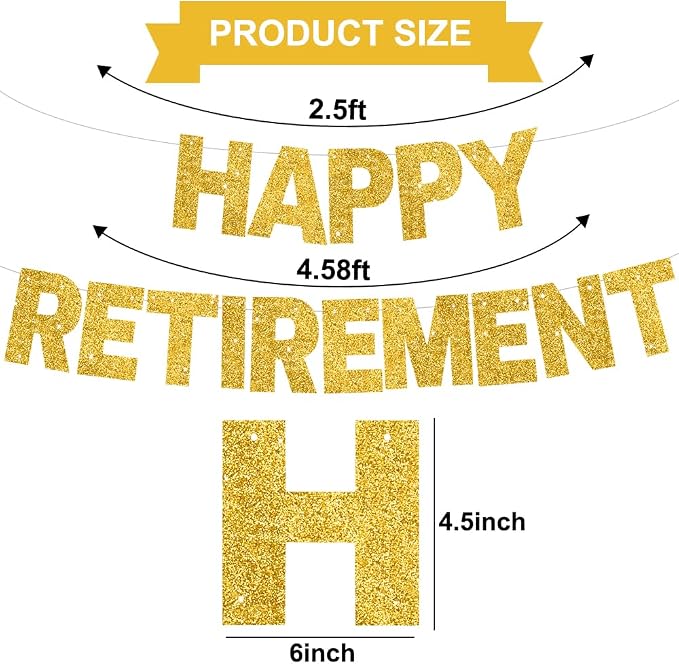 Glitter Gold Happy Retirement Banner Pre-Strung Retirement Party Decorations - Image 3