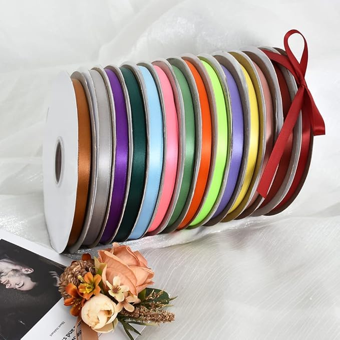 TONIFUL 3/8 Inch x 100yds Christmas Green Satin Ribbon Thin Solid Fabric Ribbons Roll for Gift Wrapping Invitation Floral Hair Balloons Craft Sewing Party Wedding Decoration Valentine's Day Bouquet