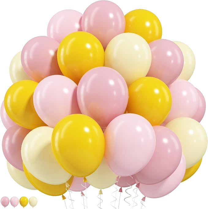 Pink Yellow Balloon, Pastel Light Dusty Pink Yellow Balloon by Paeyeq