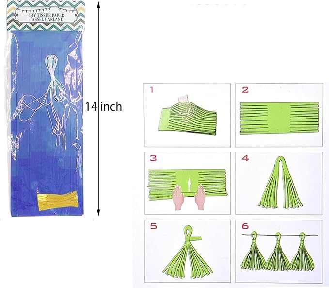 Blue Purple and Green Tassel Garland Banner, 30 Pack Paper Tassels Streamers - Image 3