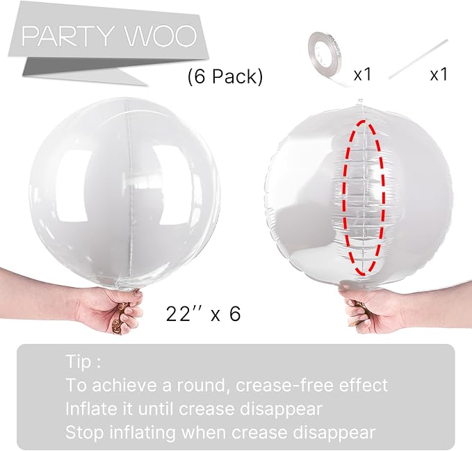 PartyWoo White Large Round Giant 4D Jumbo Foil Balloons 6pcs 22 Inch | 22 Inch - Image 4