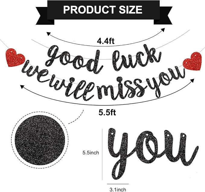 BEISHIDA Glitter Black Good Luck We Will Miss You Banner Party Decor No DIY | - Image 3