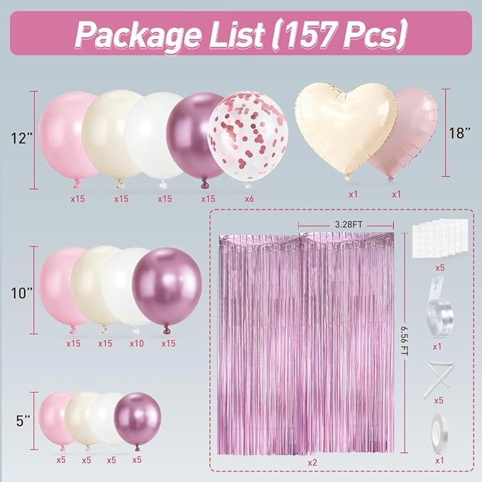 157Pcs Pink and White Balloons Garland Arch Kit - Image 2