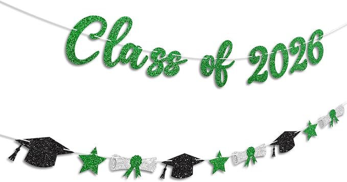 Class of 2026 Banner Green Graduation Decorations Prestrung 2026 Graduation - Image 2