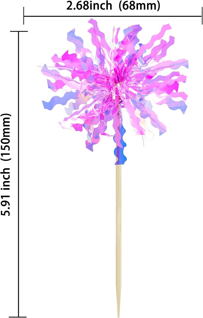 Gyufise 20Pcs Foil Firework Cupcake Toppers Happy Birthday Cake Toppers Sparkle - Image 2