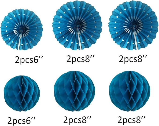 12pcs 6'' 8'' Honeycomb Balls Tissue Paper Fans Teal Honeycomb Ball Fans | - Image 2
