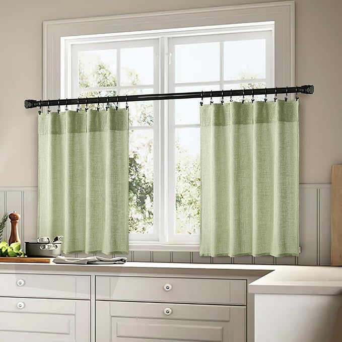 MIULEE Sage Green Kitchen Curtains 36 Inch Length 2 Panels Farmhouse | Textured - Image 3