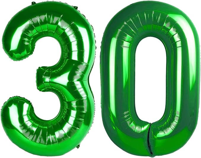 Green 40 Inch 30 Number Balloons, Balloon Decorations by Upgesy