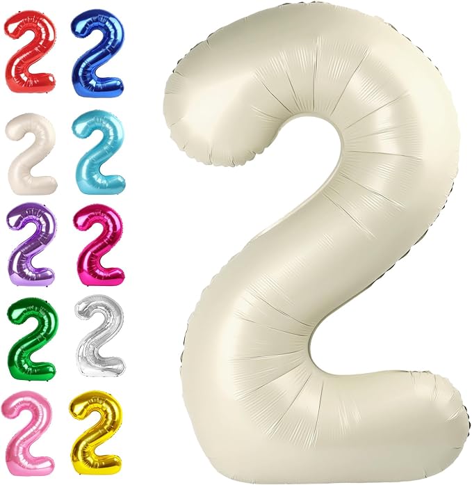 40 Inch Big Cream White Number 2 Balloon Birthday Decoration, Number 2 Helium by Upgesy