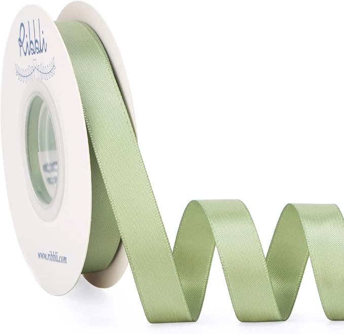 Ribbli Dusty Sage Satin Ribbon Double Faced Satin 1/2 Inch x Continuous 25 by Ribbli