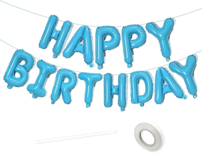 VHUWE 16 Inch Happy Birthday Balloon, Pearl Blue Happy Birthday Balloons Banner by VHUWE