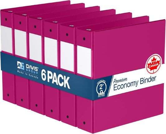Premium Economy 6-Pack 3-Ring Binders for School or Office, Round-Ring Binders, 2 Inch, Pink